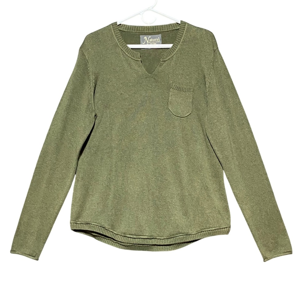 Natural‎ Reflections Olive Green V Neck Pullover Pocket Knit Sweater XLARGE